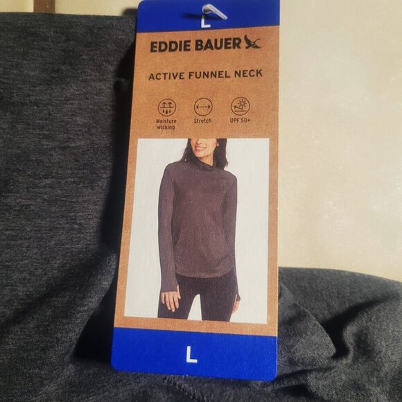 NWT Eddie Bauer Women's Active Long Sleeve Funnel Neck Top in Charcoal - Size L - Picture 8 of 11